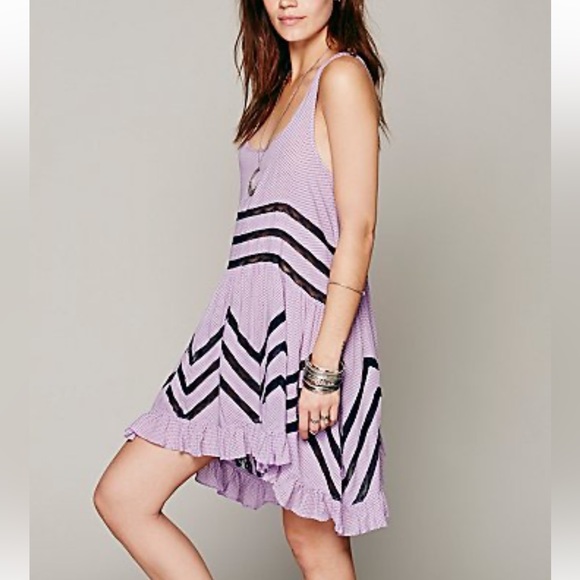 Free People Voile and Lace Trapeze Slip Dress in lilac midnight combo - Picture 2 of 10